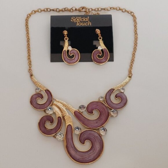 Vintage Lavender Swirl Necklace and Earrings Set BNWT That Special Touch Gold - Picture 1 of 6